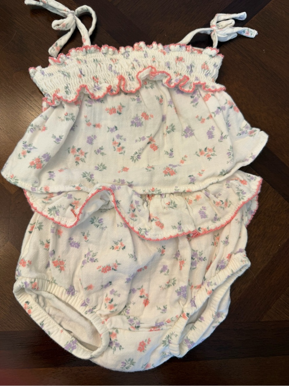 Carter's White Floral Ruffle Diaper Cover Two-Piece Set with Pink & Lavender